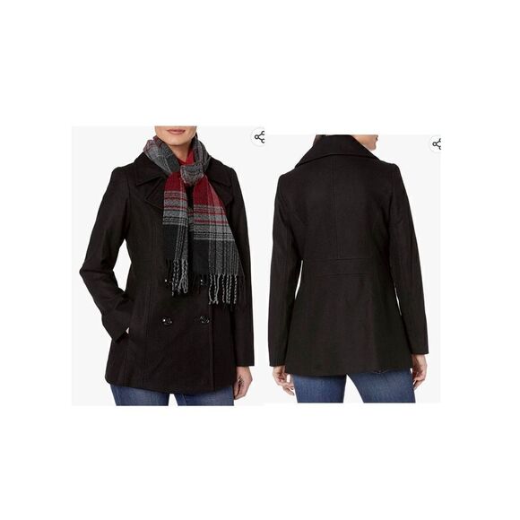 LONDON FOG Women's Plus-Size Double Breasted Peacoat with Scarf - Picture 1 of 6